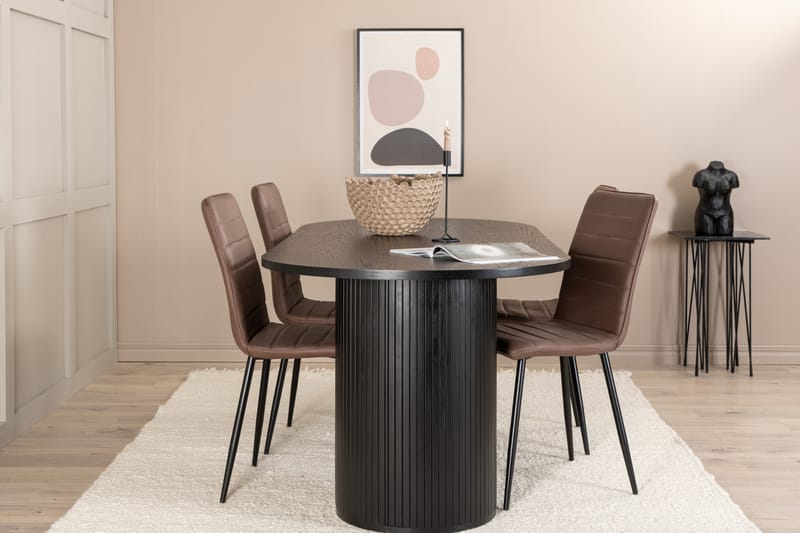 Matgrupp Cinaba 200 cm Oval inkl 4 Donmon Stolar - Svart/Brun - Matgrupp