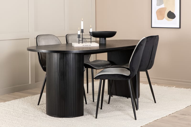Matgrupp Cinaba 200 cm Oval inkl 4 Emmen Stolar - Svart/Ljusgrå - Matgrupp