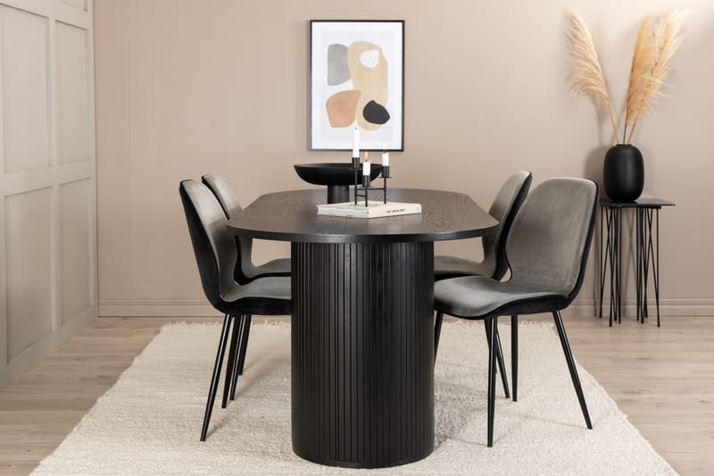 Matgrupp Cinaba 200 cm Oval inkl 4 Emmen Stolar - Svart/Ljusgrå - Matgrupp