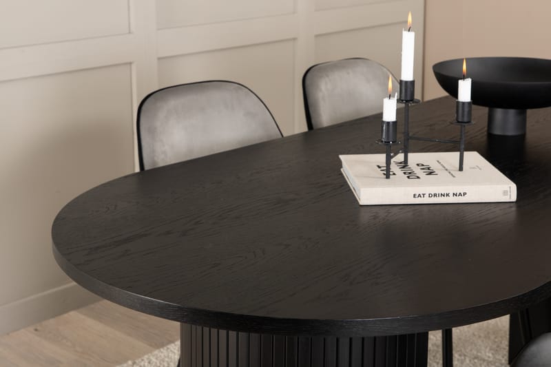 Matgrupp Cinaba 200 cm Oval inkl 4 Emmen Stolar - Svart/Ljusgrå - Matgrupp