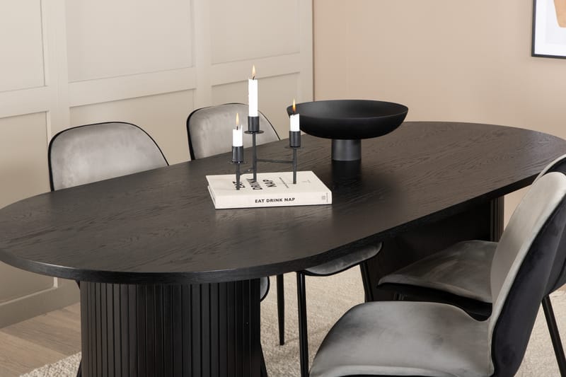 Matgrupp Cinaba 200 cm Oval inkl 4 Emmen Stolar - Svart/Ljusgrå - Matgrupp