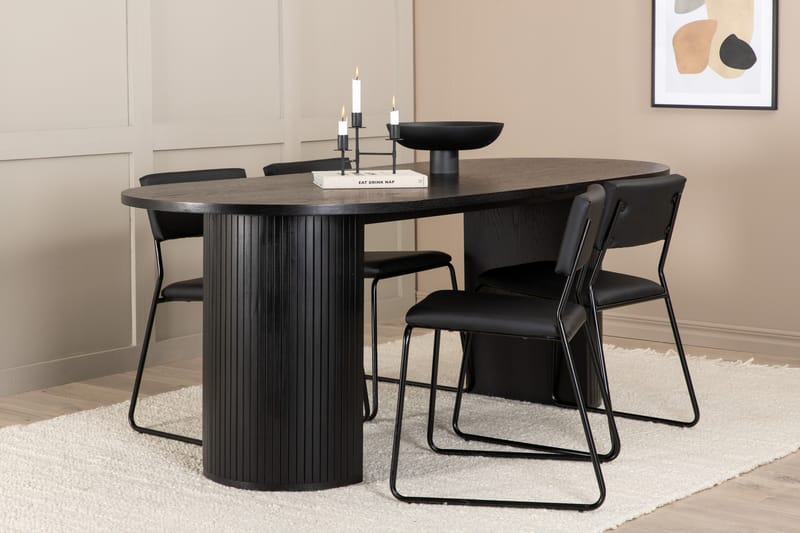 Matgrupp Cinaba 200 cm Oval inkl 4 Kenten Stolar - Svart/Konstläder - Matgrupp