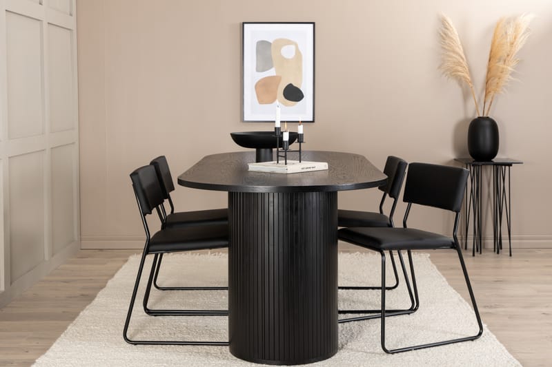 Matgrupp Cinaba 200 cm Oval inkl 4 Kenten Stolar - Svart/Konstläder - Matgrupp