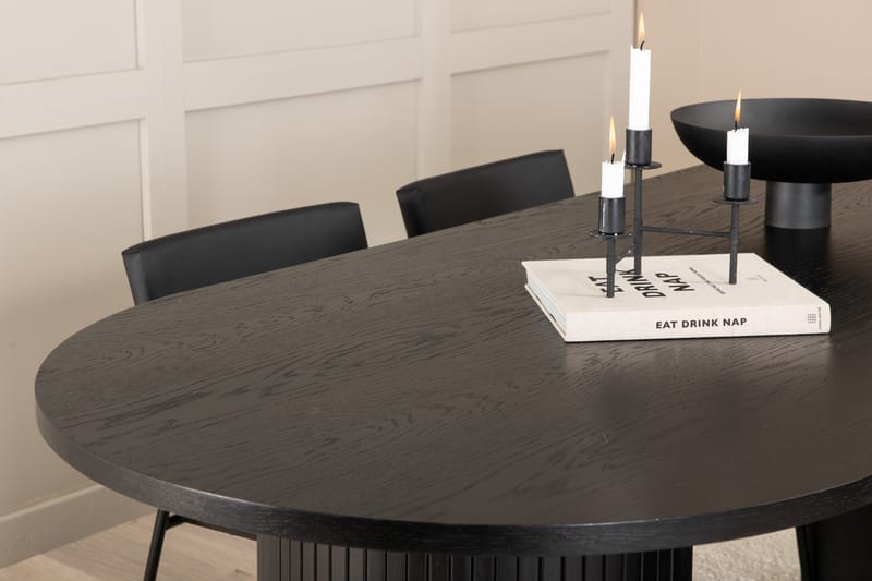 Matgrupp Cinaba 200 cm Oval inkl 4 Kenten Stolar - Svart/Konstläder - Matgrupp