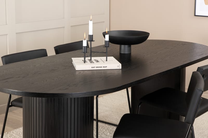 Matgrupp Cinaba 200 cm Oval inkl 4 Kenten Stolar - Svart/Konstläder - Matgrupp