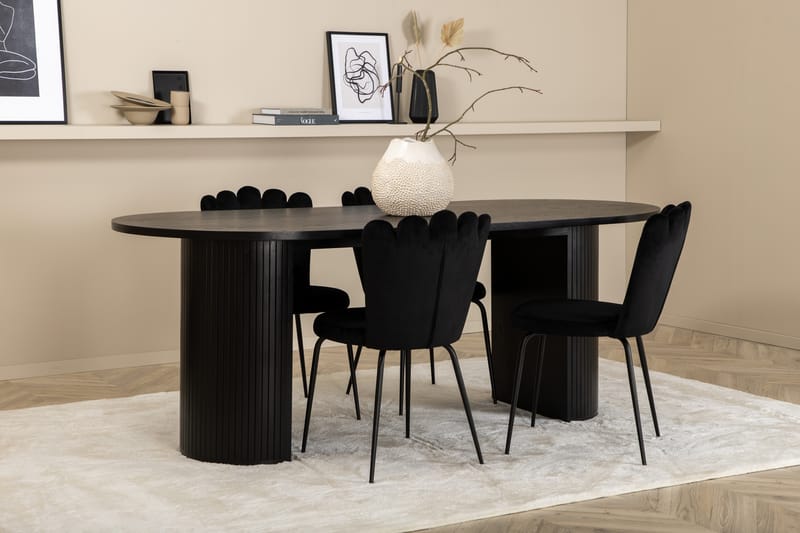 Matgrupp Cinaba 200 cm Oval inkl 4 Limhamn Sammetsstolar - Svart - Matgrupp