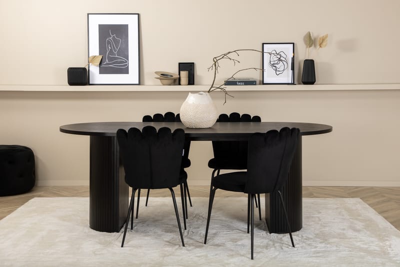 Matgrupp Cinaba 200 cm Oval inkl 4 Limhamn Sammetsstolar - Svart - Matgrupp