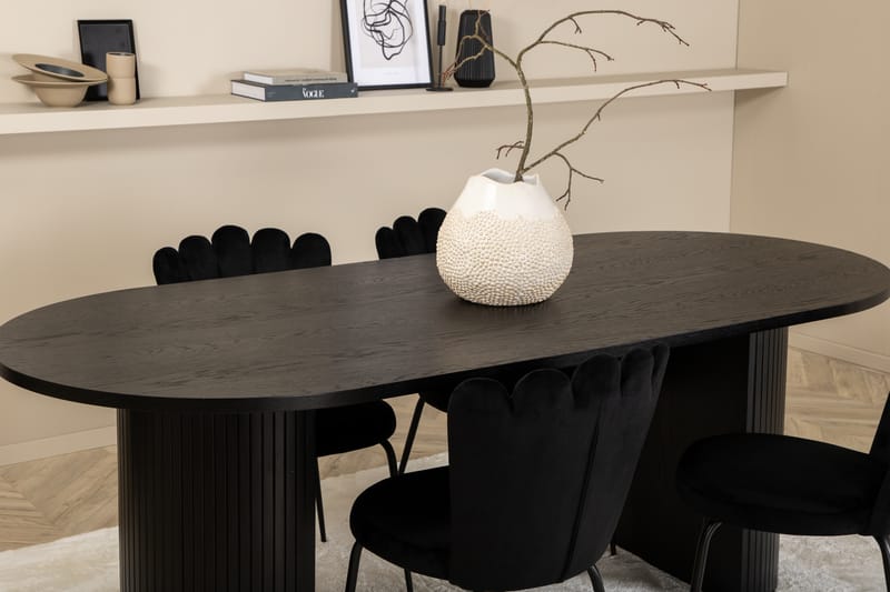 Matgrupp Cinaba 200 cm Oval inkl 4 Limhamn Sammetsstolar - Svart - Matgrupp