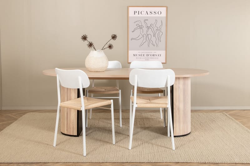 Matgrupp Cinaba 200 cm Oval inkl 4 Tommy Stolar - Beige/Vit - Matgrupp