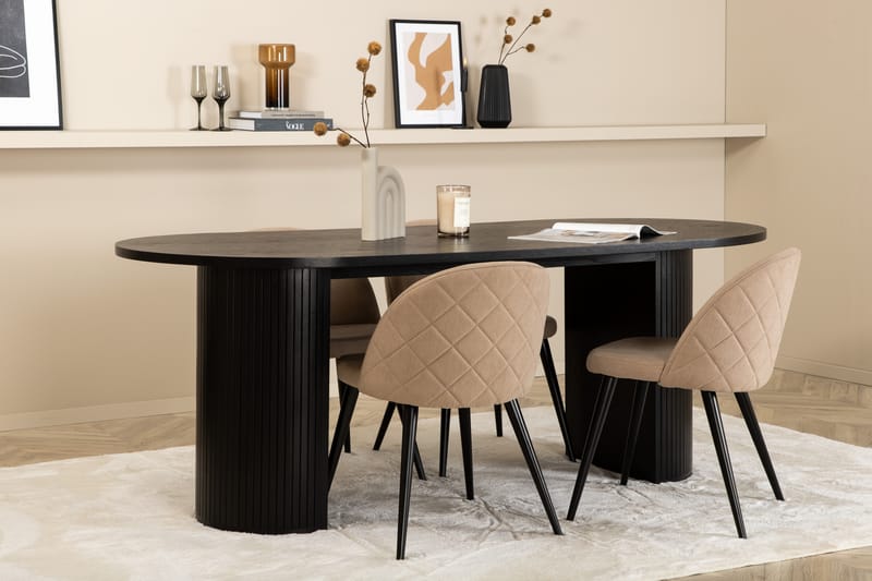 Matgrupp Cinaba 200 cm Oval inkl 4 Vomeli Stolar - Svart/Beige - Matgrupp