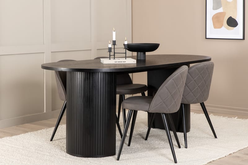 Matgrupp Cinaba 200 cm Oval inkl 4 Vomeli Stolar - Svart/Grå - Matgrupp