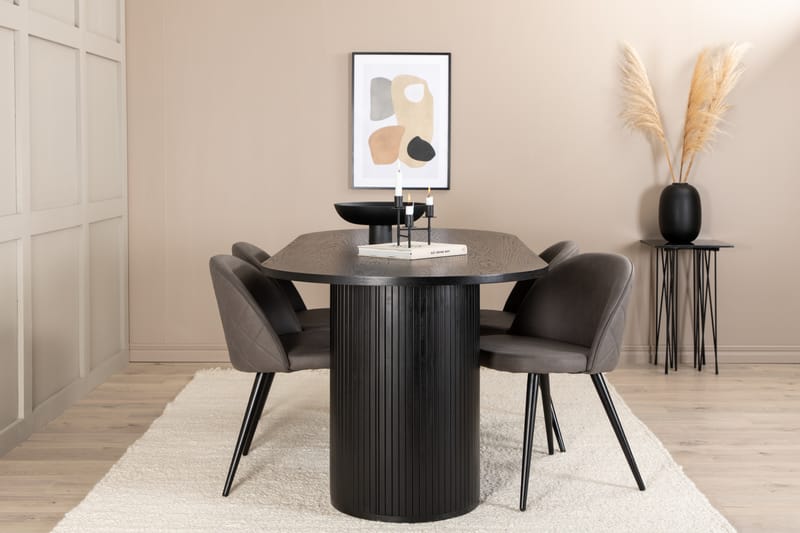 Matgrupp Cinaba 200 cm Oval inkl 4 Vomeli Stolar - Svart/Grå - Matgrupp