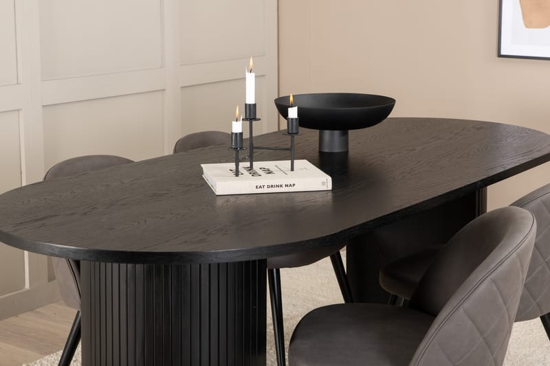 Matgrupp Cinaba 200 cm Oval inkl 4 Vomeli Stolar - Svart/Grå - Matgrupp