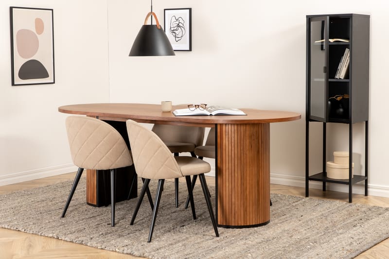 Matgrupp Cinaba 200 cm Oval inkl 4 Vomeli Stolar - Valnötsbrun/Beige/Svart - Matgrupp