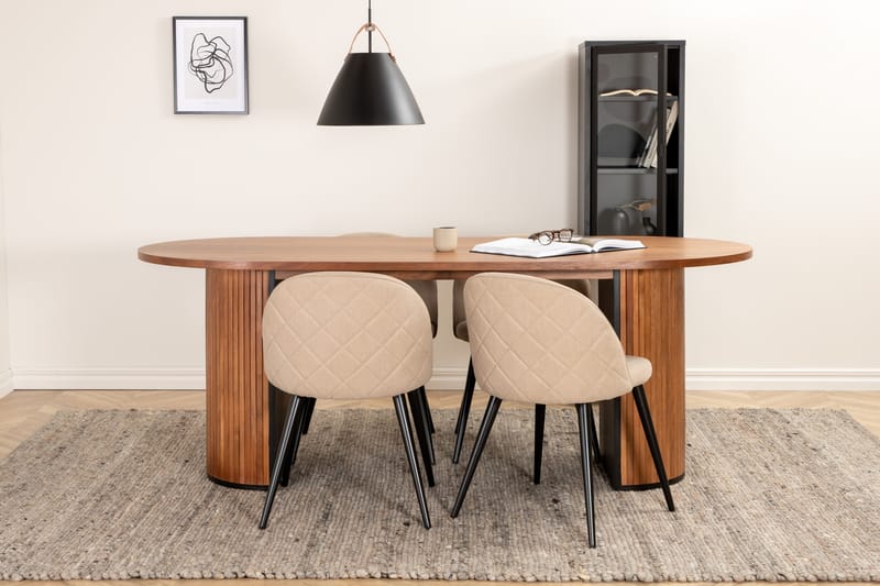 Matgrupp Cinaba 200 cm Oval inkl 4 Vomeli Stolar - Valnötsbrun/Beige/Svart - Matgrupp