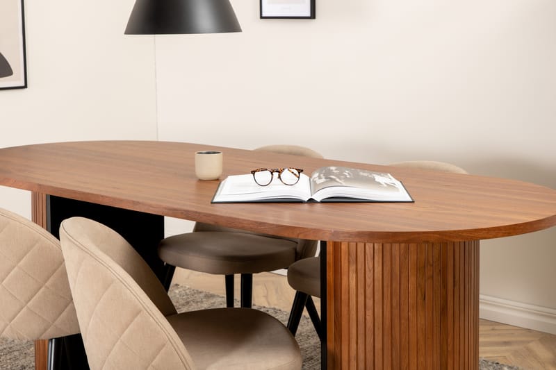 Matgrupp Cinaba 200 cm Oval inkl 4 Vomeli Stolar - Valnötsbrun/Beige/Svart - Matgrupp