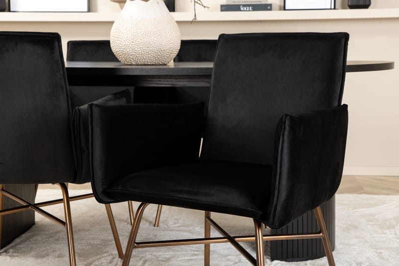 Matgrupp Cinaba 200 cm Oval inkl 4 Pipaon Stolar - Svart/Kopper - Matgrupp