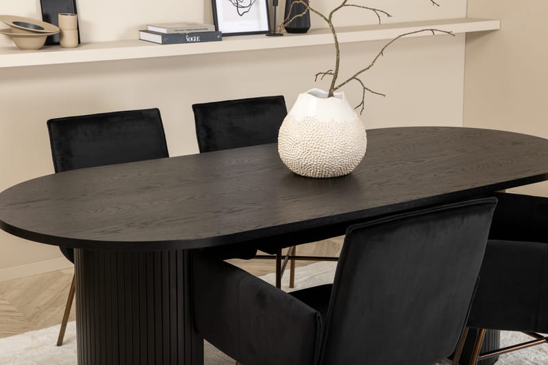 Matgrupp Cinaba 200 cm Oval inkl 4 Pipaon Stolar - Svart/Kopper - Matgrupp