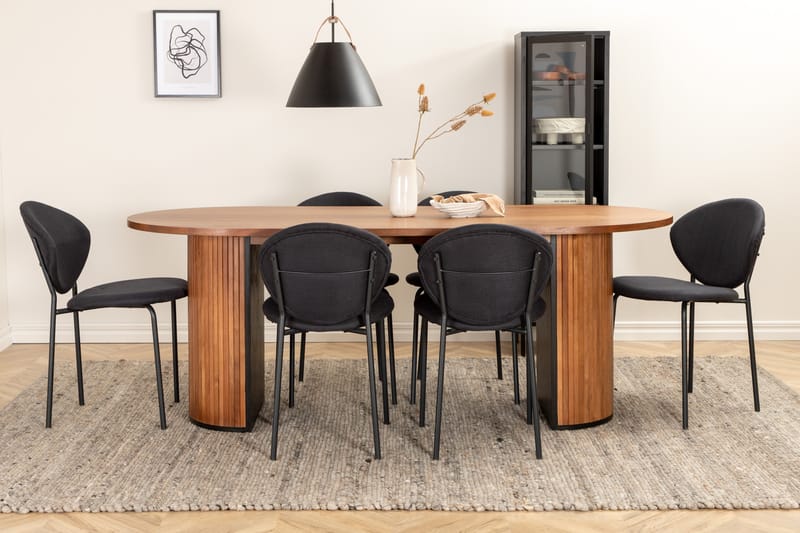 Matgrupp Cinaba 200 cm Oval inkl 6 Capmany Stolar - Valnöt/Svart - Matgrupp