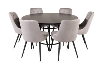 Copenhagen Matgrupp med 6 Valera Lyx Sammetsstolar Svart/Grå - Furniture Fashion - Möbler - Bord & matgrupp - Matgrupp
