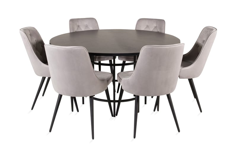 Copenhagen Matgrupp med 6 Valera Lyx Sammetsstolar Svart/Grå, Furniture Fashion
