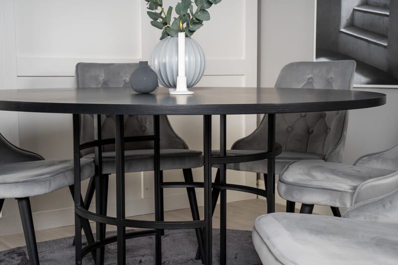 Copenhagen Matgrupp med 6 Valera Lyx Sammetsstolar Svart/Grå - Furniture Fashion - Möbler - Bord & matgrupp - Matgrupp