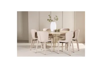 Matgrupp Copenhagen Runt 140 cm med 6st Astoria Stolar Vit / Beige, Beige - Vit / Beige, Beige - Möbler - Bord & matgrupp - Matgrupp