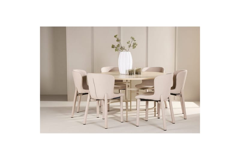 Matgrupp Copenhagen Runt 140 cm med 6st Astoria Stolar Vit / Beige, Beige - Vit / Beige, Beige - Möbler - Bord & matgrupp - Matgrupp