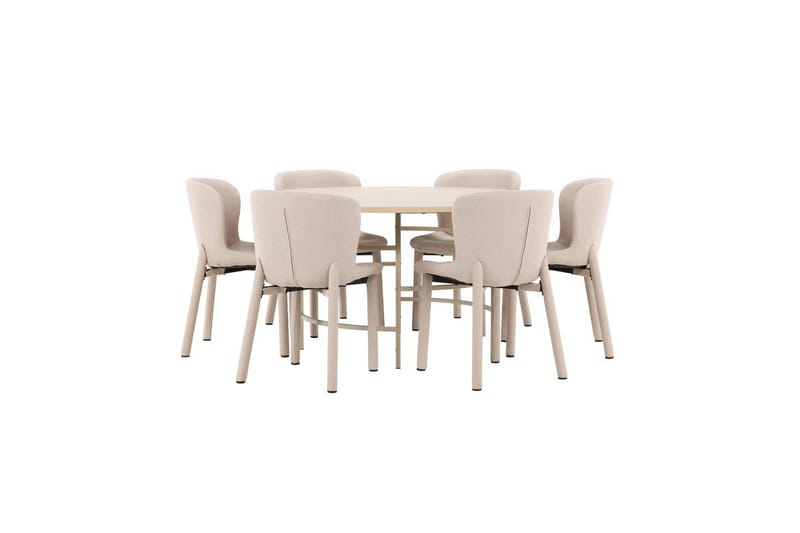Matgrupp Copenhagen Runt 140 cm med 6st Astoria Stolar Vit / Beige, Beige, Vit / Beige, Beige