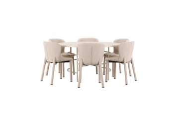 Matgrupp Copenhagen Runt 140 cm med 6st Astoria Stolar Vit / Beige, Beige - Vit / Beige, Beige - Möbler - Bord & matgrupp - Matgrupp