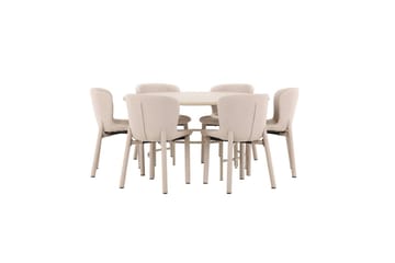 Matgrupp Copenhagen Runt 140 cm med 6st Astoria Stolar Vit / Beige, Beige - Vit / Beige, Beige - Möbler - Bord & matgrupp - Matgrupp