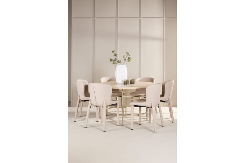 Matgrupp Copenhagen Runt 140 cm med 6st Astoria Stolar Vit / Beige, Beige - Vit / Beige, Beige - Möbler - Bord & matgrupp - Matgrupp