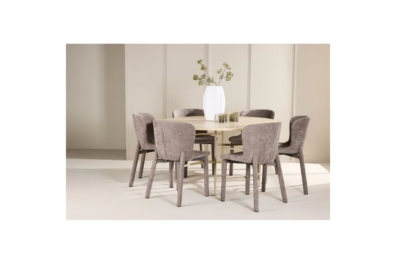 Matgrupp Copenhagen Runt 140 cm med 6st Astoria Stolar Vit / Beige, Brun - Vit / Beige, Brun - Möbler - Bord & matgrupp - Matgrupp