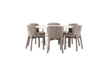 Matgrupp Copenhagen Runt 140 cm med 6st Astoria Stolar Vit / Beige, Brun - Vit / Beige, Brun - Möbler - Bord & matgrupp - Matgrupp