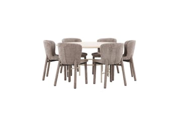 Matgrupp Copenhagen Runt 140 cm med 6st Astoria Stolar Vit / Beige, Brun - Vit / Beige, Brun - Möbler - Bord & matgrupp - Matgrupp