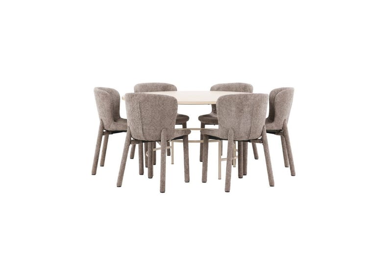 Matgrupp Copenhagen Runt 140 cm med 6st Astoria Stolar Vit / Beige, Brun - Vit / Beige, Brun - Möbler - Bord & matgrupp - Matgrupp