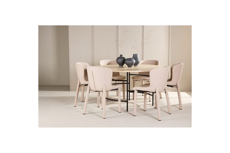 Matgrupp Copenhagen Runt 140 cm med 6st Astoria Stolar Vit / Svart, Beige - Vit / Svart, Beige - Möbler - Bord & matgrupp - Matgrupp