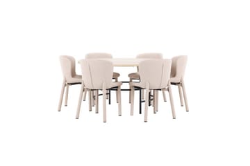 Matgrupp Copenhagen Runt 140 cm med 6st Astoria Stolar Vit / Svart, Beige - Vit / Svart, Beige - Möbler - Bord & matgrupp - Matgrupp