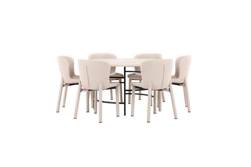 Matgrupp Copenhagen Runt 140 cm med 6st Astoria Stolar Vit / Svart, Beige - Vit / Svart, Beige - Möbler - Bord & matgrupp - Matgrupp