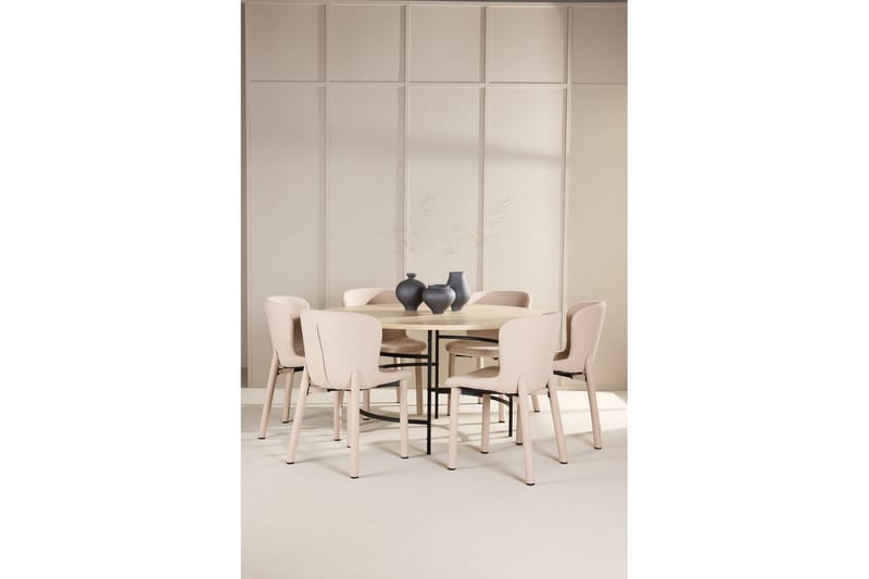 Matgrupp Copenhagen Runt 140 cm med 6st Astoria Stolar Vit / Svart, Beige - Vit / Svart, Beige - Möbler - Bord & matgrupp - Matgrupp