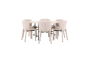 Matgrupp Copenhagen Runt 140 cm med 6st Astoria Stolar Vit / Svart, Beige - Vit / Svart, Beige - Möbler - Bord & matgrupp - Matgrupp