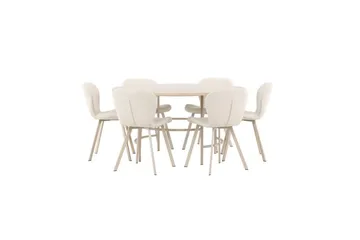 Matgrupp Copenhagen Runt 140 cm Vit/Beige med 6st Lilja Stolar - Möbler - Bord & matgrupp - Matgrupp