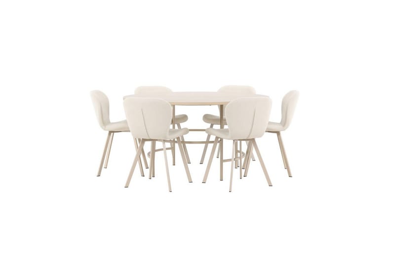 Matgrupp Copenhagen Runt 140 cm Vit/Beige med 6st Lilja Stolar - Möbler - Bord & matgrupp - Matgrupp
