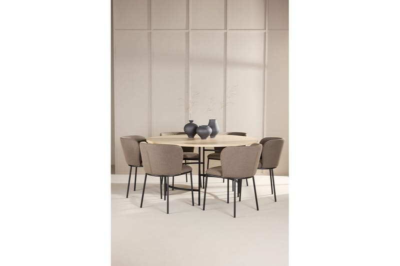 Matgrupp Copenhagen Runt 140 cm Vit/Svart med 6st Edina Stolar Svart / Brun - Svart / Brun - Möbler - Bord & matgrupp - Matgrupp