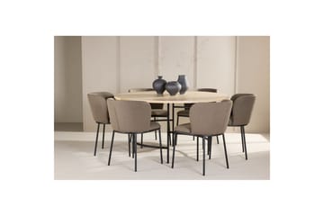 Matgrupp Copenhagen Runt 140 cm Vit/Svart med 6st Edina Stolar Svart / Brun - Svart / Brun - Möbler - Bord & matgrupp - Matgrupp