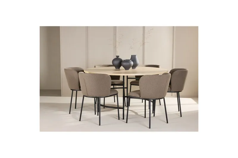 Matgrupp Copenhagen Runt 140 cm Vit/Svart med 6st Edina Stolar Svart / Brun - Svart / Brun - Möbler - Bord & matgrupp - Matgrupp