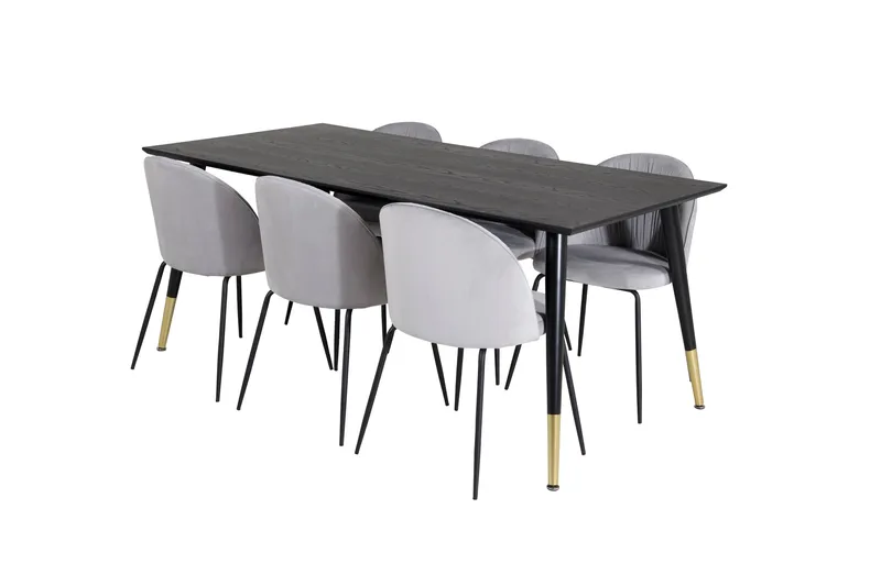 Daicy Matgrupp 180 cm inkl 6 Foyos Stolar, Svart/Mässing/Grå