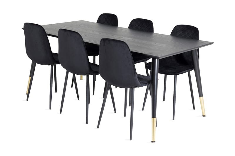 Daicy Matgrupp 180 cm inkl 6 Ypas Stolar, Svart/Mässing