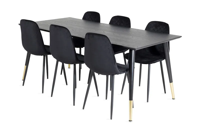 Daicy Matgrupp 180 cm inkl 6 Ypas Stolar, Svart/Mässing