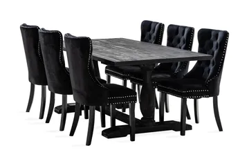 Dijon Matgrupp 200 cm inkl 6 Bergviken Stolar Sammet - Brun / Svart / Sammet - Förvaring - Förvaringsmöbler - Sideboard & skänk